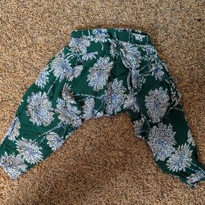 Kids Floral Print Harem Pants - Green